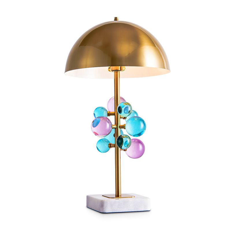 Metallic Dome Desk Light Modernist 1 Head Nightstand Lamp with Colorful Crystal Balls Deco in Gold