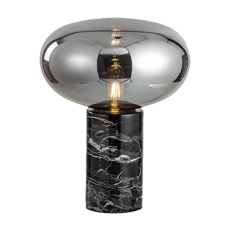 Oval Task Light Modern Smoke Gray/Amber Glass 1 Head Desk Lamp with Black Cylinder Marble Base, 9"/12.5" Wide