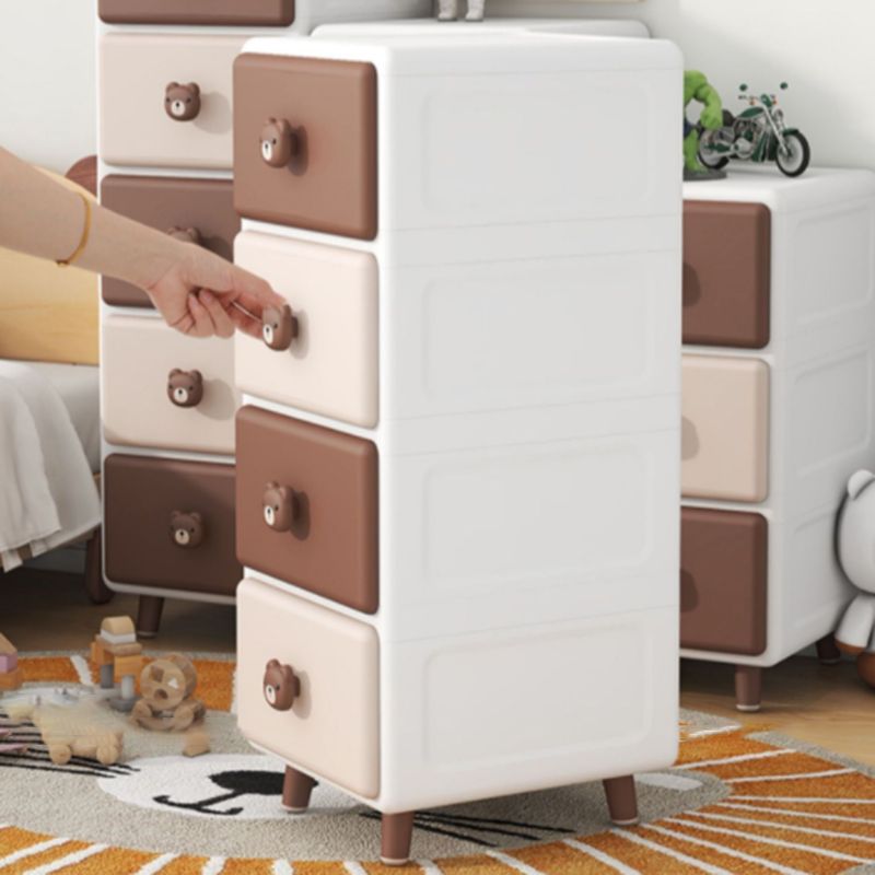 Contemporary Vertical Kids Nightstand Pink/Brown Plastic Nursery Dresser for Room