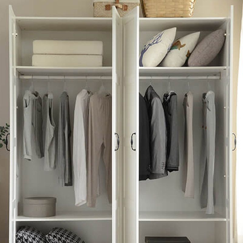 White Wardrobe Closet with Garment Rod Manufactured Wood Youth Armoire