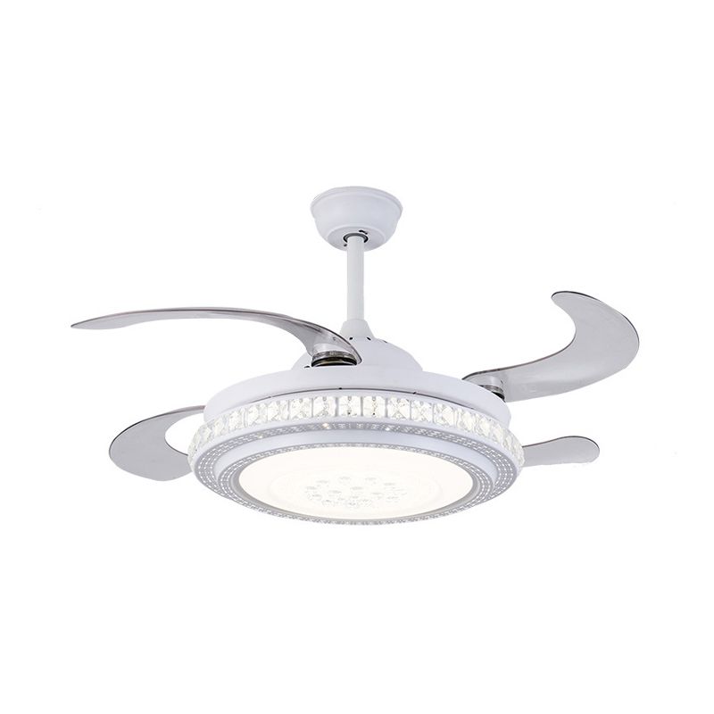 42" W Circular Metal Hanging Fan Lamp Contemporary LED Bedroom Semi Flush Mount Light in White with 4 Blades, Remote Control/Frequency Conversion and Remote Control