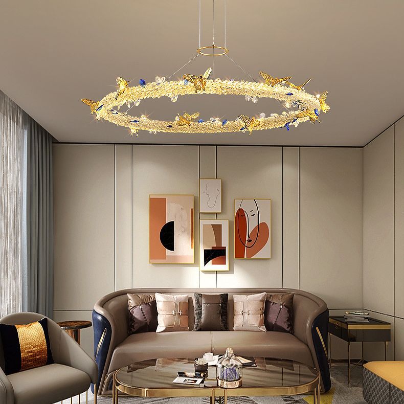 Modern Luxury Style Layered Ring Pendant Lighting Fixtures Crystal Pendant Light for Living Room