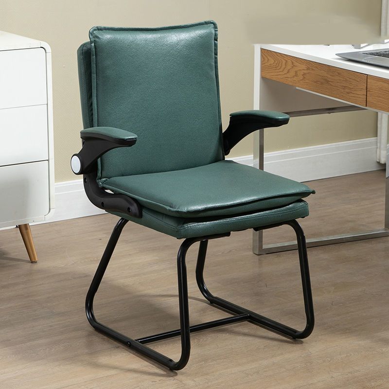 Black Frame Modern Task Chair with Padded Arms Faux Leather Computer Desk Chair