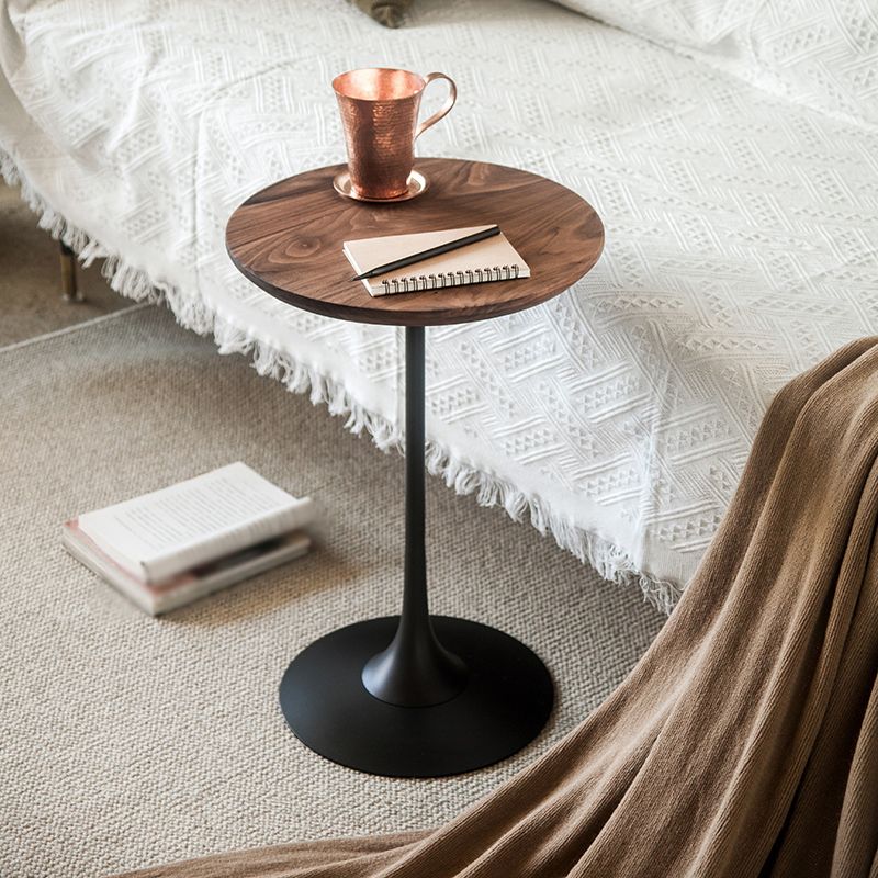 Pedestal Metal End Table Black/ Brown Round Wood Side End Table