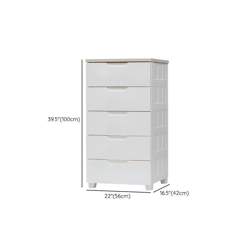 Vertical White Baby Dresser Scandinavian 5 Drawers Plastic Kids Furniture