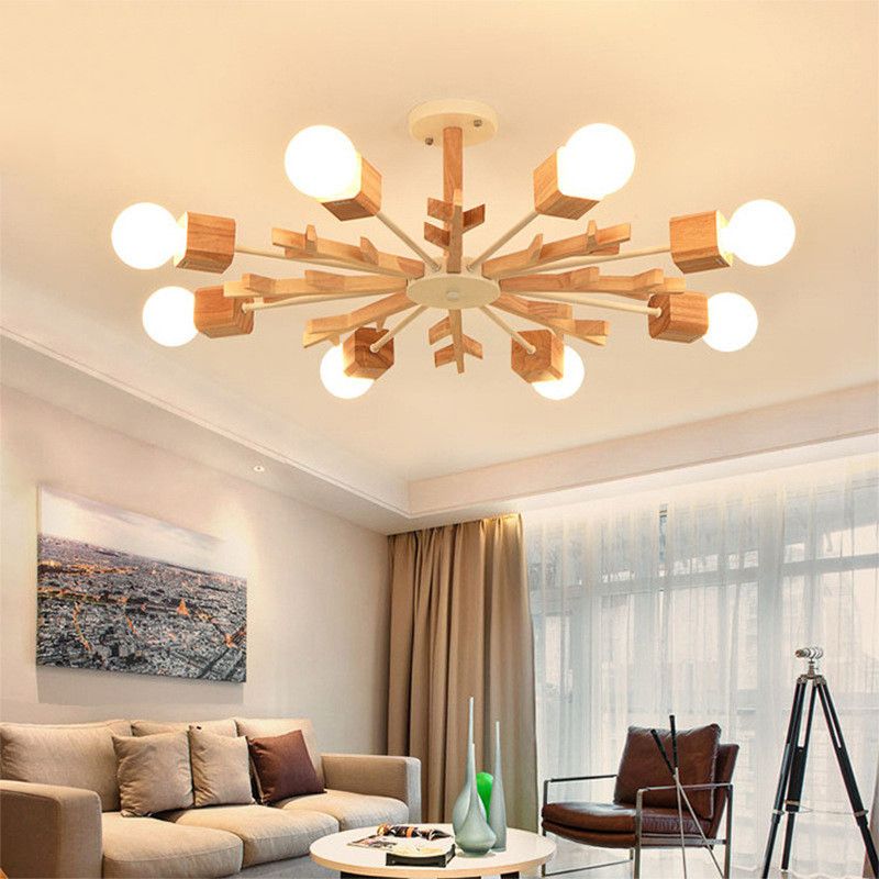 Multi Light Spherical Branch Hanging Lights Modern Style Solid Wood Hanging Lighting