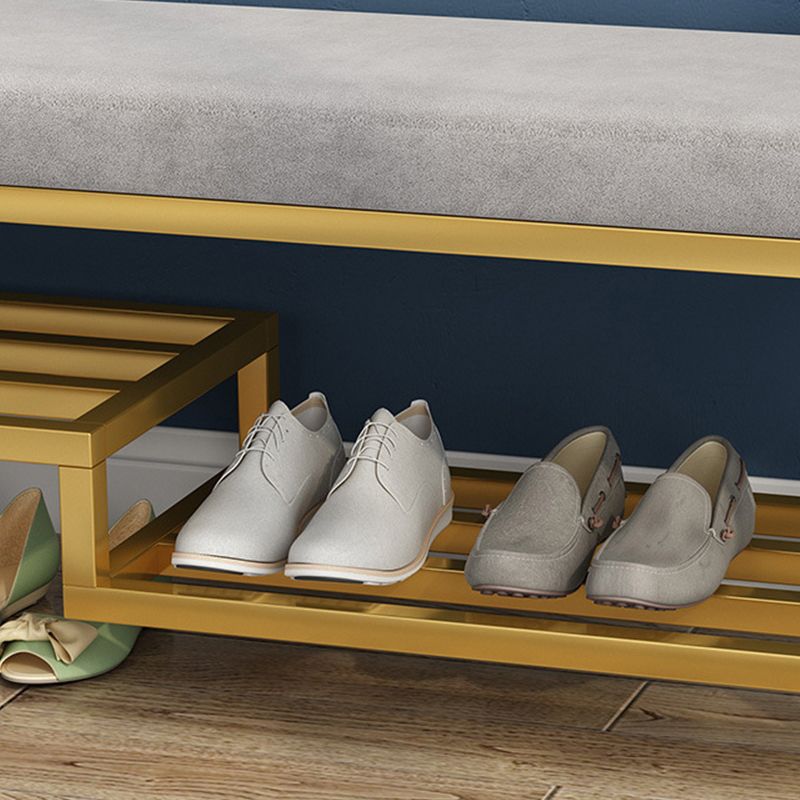 Modern Bench Cushioned Metal Seating Bench with Shoe Storage