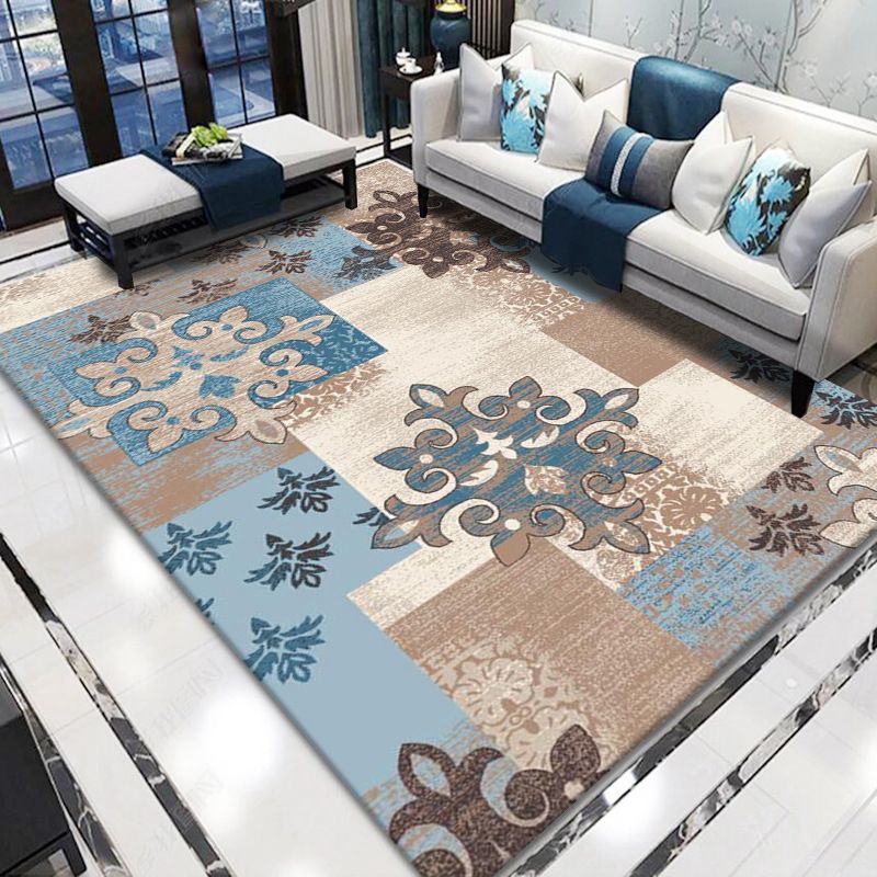 Retro Living Room Rug Multi Colored Flower Printed Indoor Rug Polyster Anti-Slip Stringy Selvedge Area Carpet