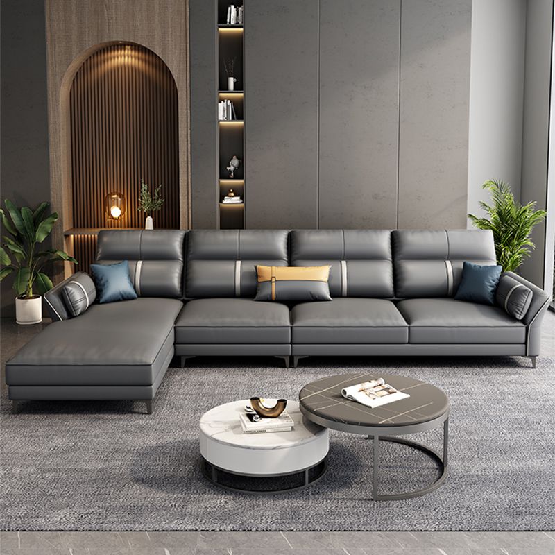 Contemporary Dark Gray Sofa Faux Leather Stain-Resistant Sectional with Pillow Top Arm