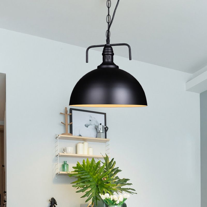 Hemisphere Porch Hanging Light Rural Metallic 1 Bulb Black Suspension Pendant Light