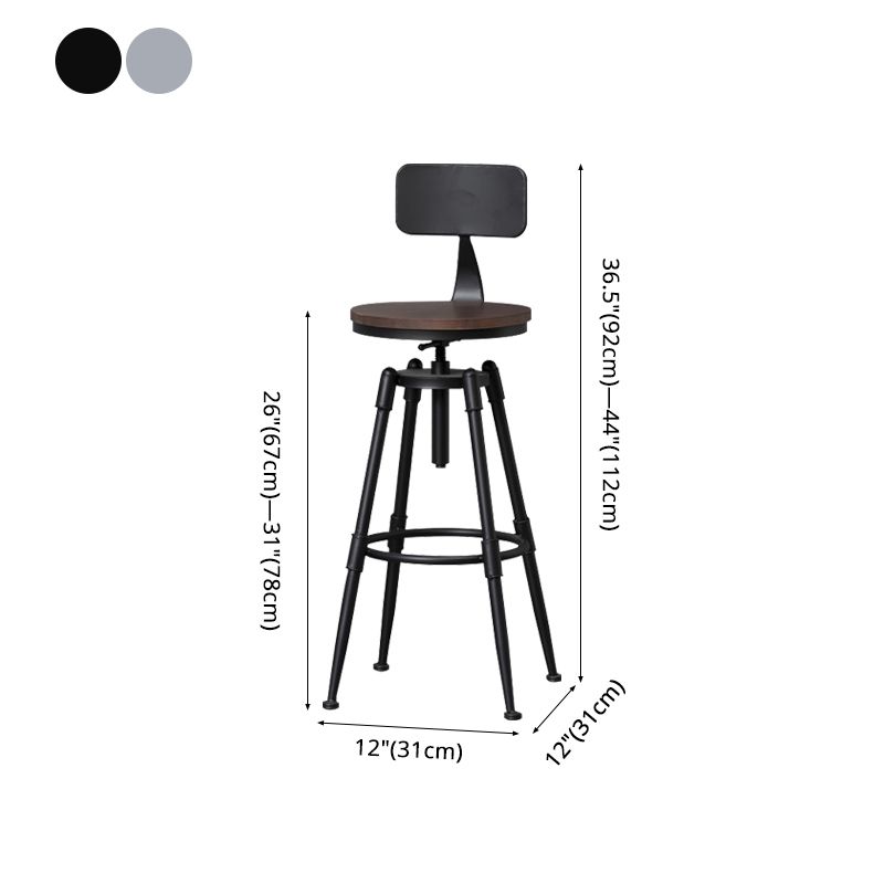 Industrial Iron Adjustable Swivel Barstool Indoor Tall Stool with Round Pine Seat