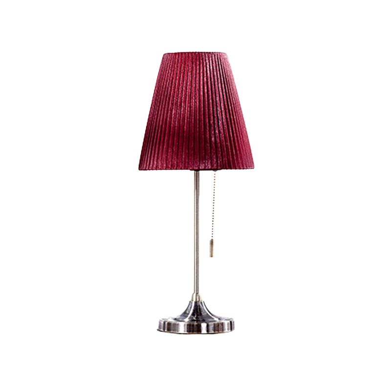 Red Tapered Nightstand Lamp Modernist 1 Bulb Fabric Task Lighting with Pull Chain