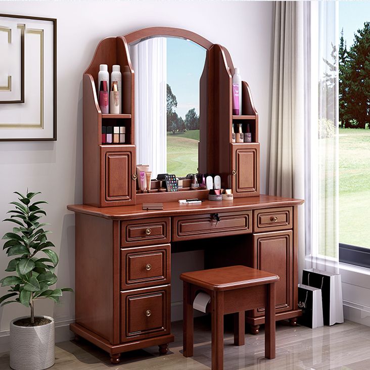 Traditional Solid Wood 60.23" High Vanity Set with Stool and Mirror