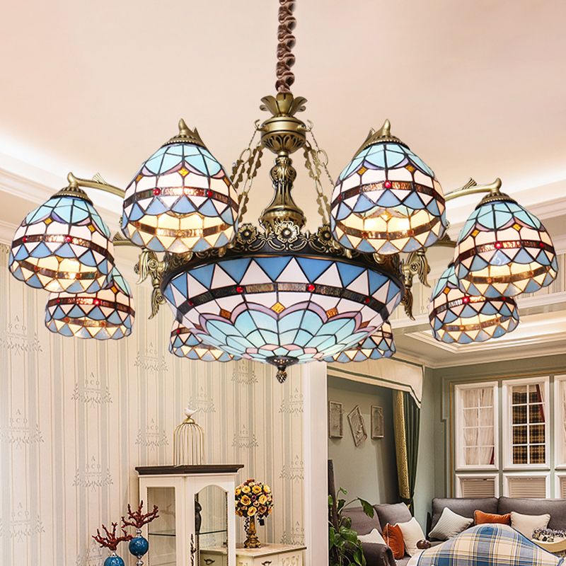 Azul 5/9/11 Lights Lighting Lightsing Tiffany Cut Glass Shade Suspension Colgante