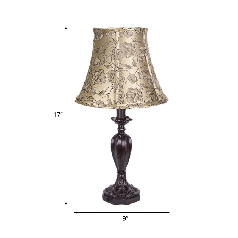 1 Head Peony Print Fabric Night Light Country Style Red Brown Flared Bedroom Table Lamp