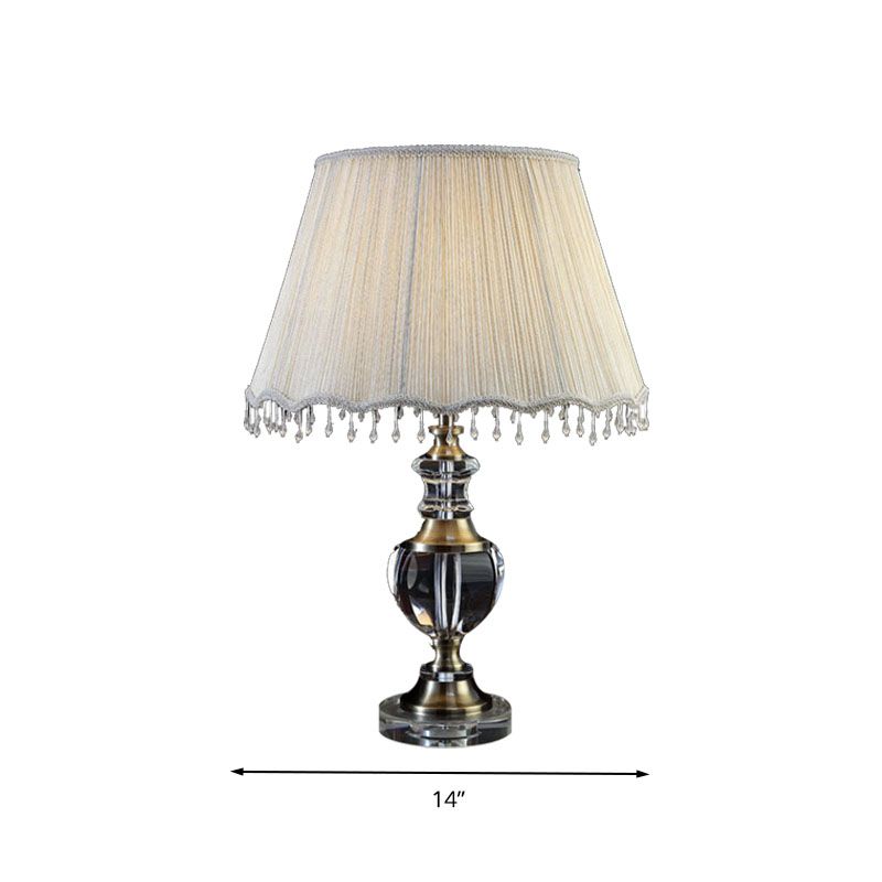 14 "/ 16" W 1 table de nuit à chambre claire légère lumière traditionnelle crème gris cristal-table de nuit en cristal avec nuance de tissu cône