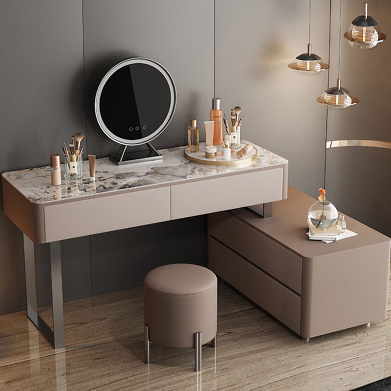 Glam with Drawer Lighted Mirror Bedroom Leather Dressing Table