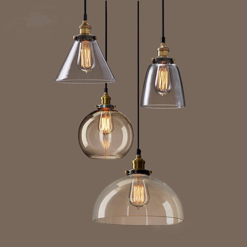 1-Light Clear Glass Pendant Lamp, Contemporary Industrial Hanging Light for Restaurant