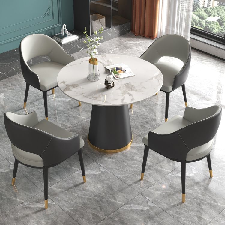 White Stone Top Round Dining Table Set 1/2/4/5 Pieces Modern Dinette Set