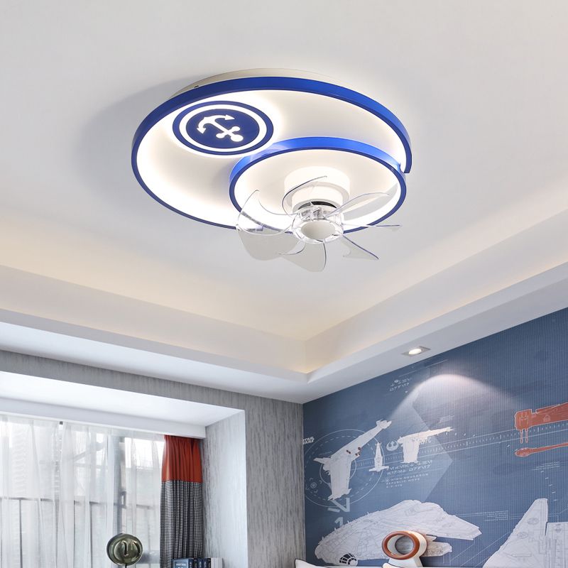 Cartoon Disc Fonds Flush Mount Fan Lamp Metal Boys Boys Room LED Semi Flush Light