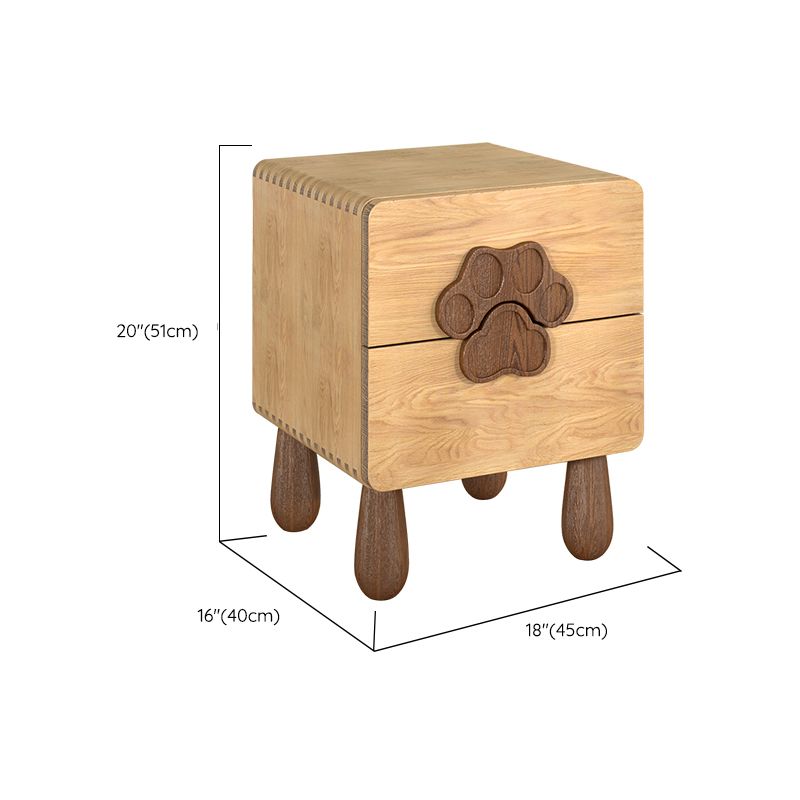 Solid Wood Kids Bedside Table Modern Oak Wood Nightstand with 2 Drawers