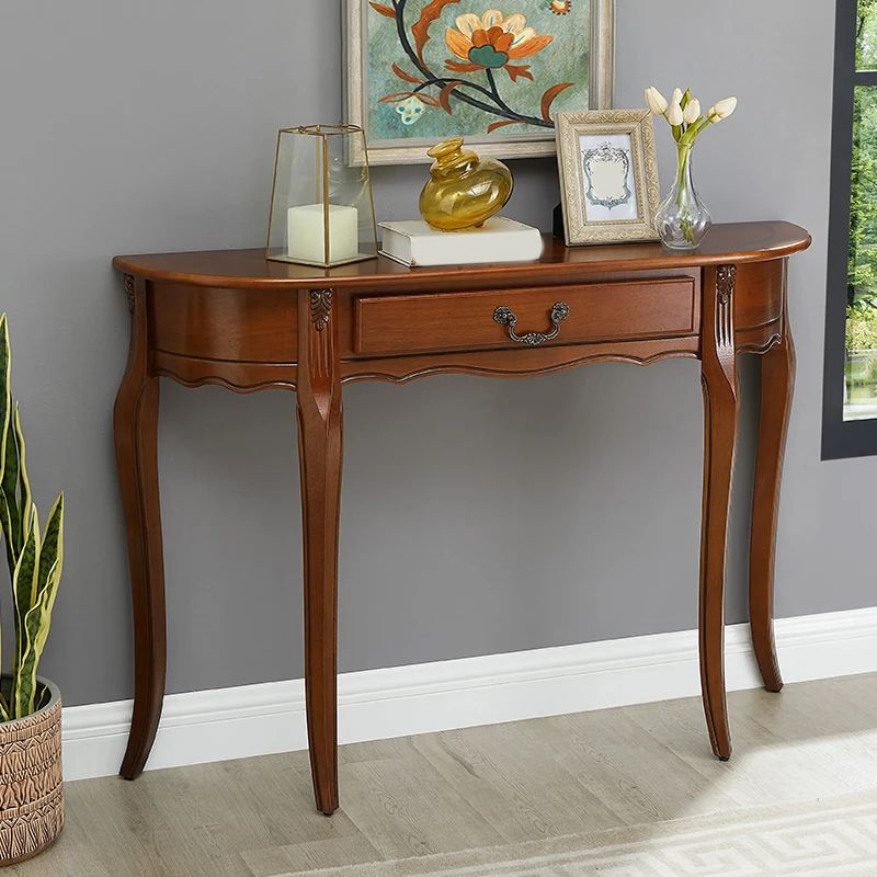 Mid-Century Modern Half Moon 4 Legs Wood Stain Resistant Console Table