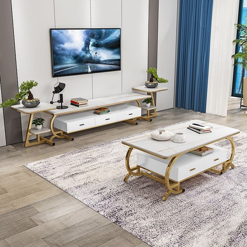 Glam Slate Top TV Media Console 3 Drawers Metallic Stand Console