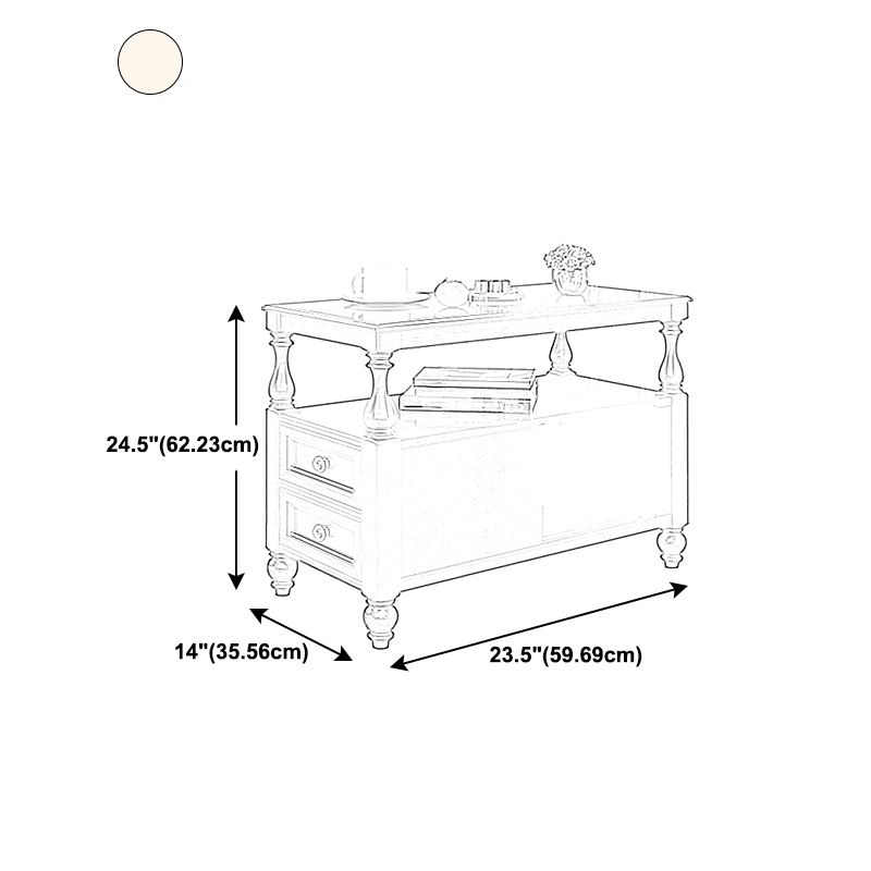 4 Legs Side Table Modern Wood Gold 2-Drawer Side End Snack Table