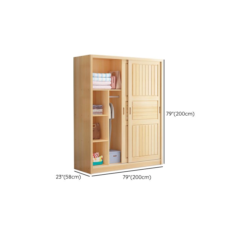 Solid Wood Kid's Wardrobe Shelved Wardrobe Closet with Sliding Barn Door