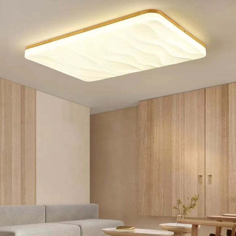 Modern LED Wood Flush Mount Geometric Shape Ceiling Light with Acrylic Shade for Study