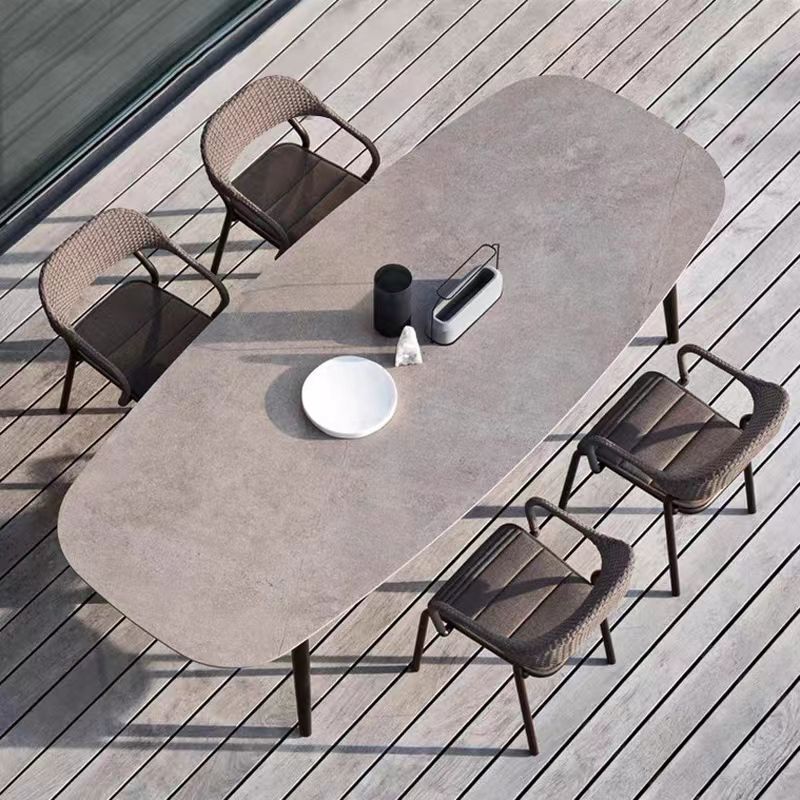 Modern Style Stone Courtyard Table Geometric Waterproof Outdoor Table