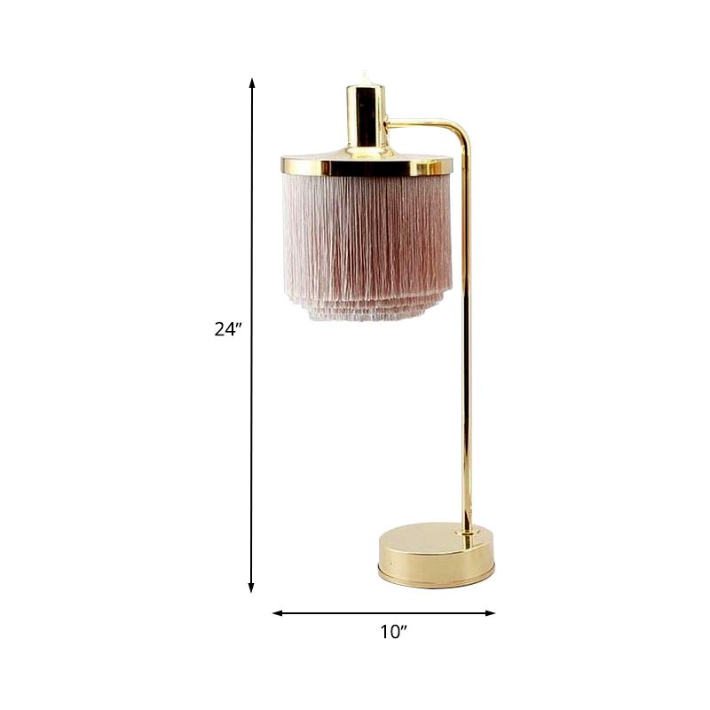 Tassels Fabric Desk Light Modernist 1 Head Pink Night Table Lamp with Gold Arm for Bedside