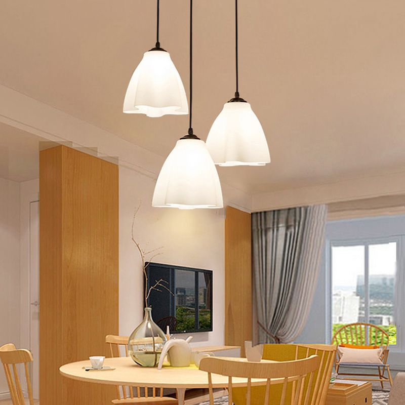 Glass Ripples Pendant Lighting Modern 3 Head Hanging Lamp for Dinning Room