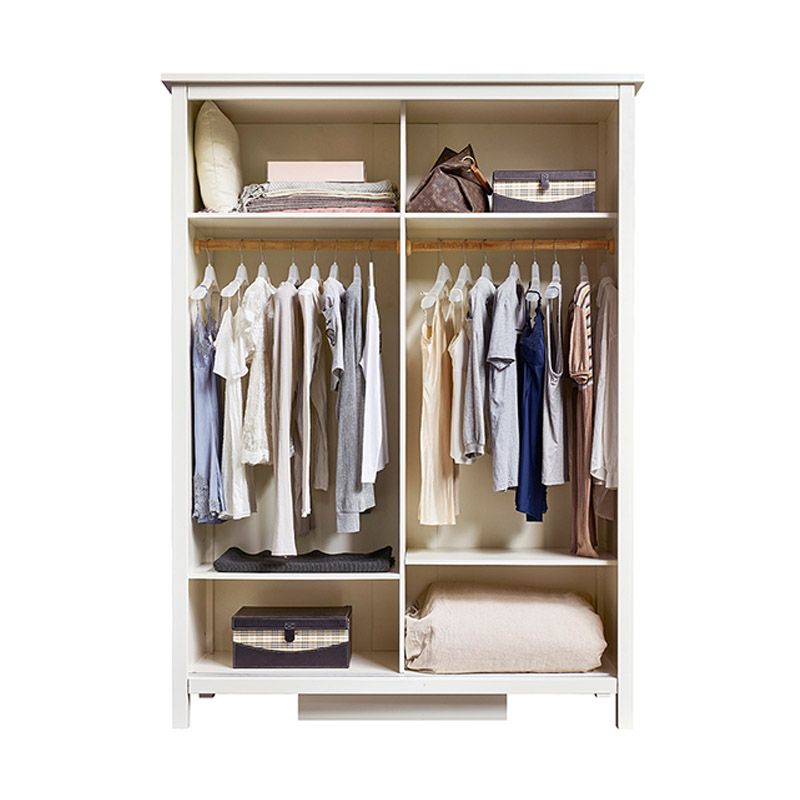 White Wardrobe Closet with Garment Rod Manufactured Wood Closet