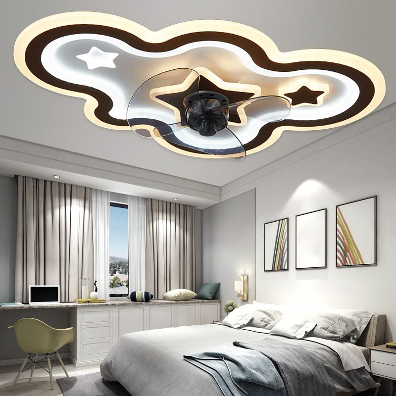 Cloud and Star Semi Flush Light Modern Acrylic Bedroom LED Ceiling Fan Lamp