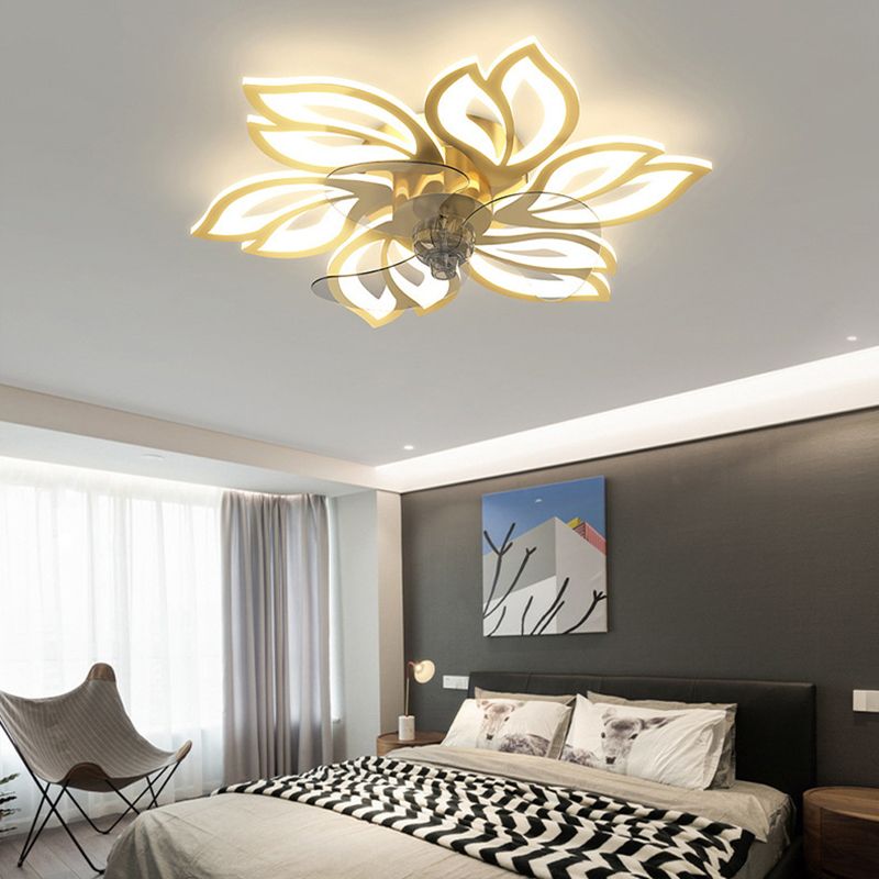 Nordic Style Iron Ceiling Fan Lamp Acrylic Shade LED Ceiling Fan Light for Bedroom