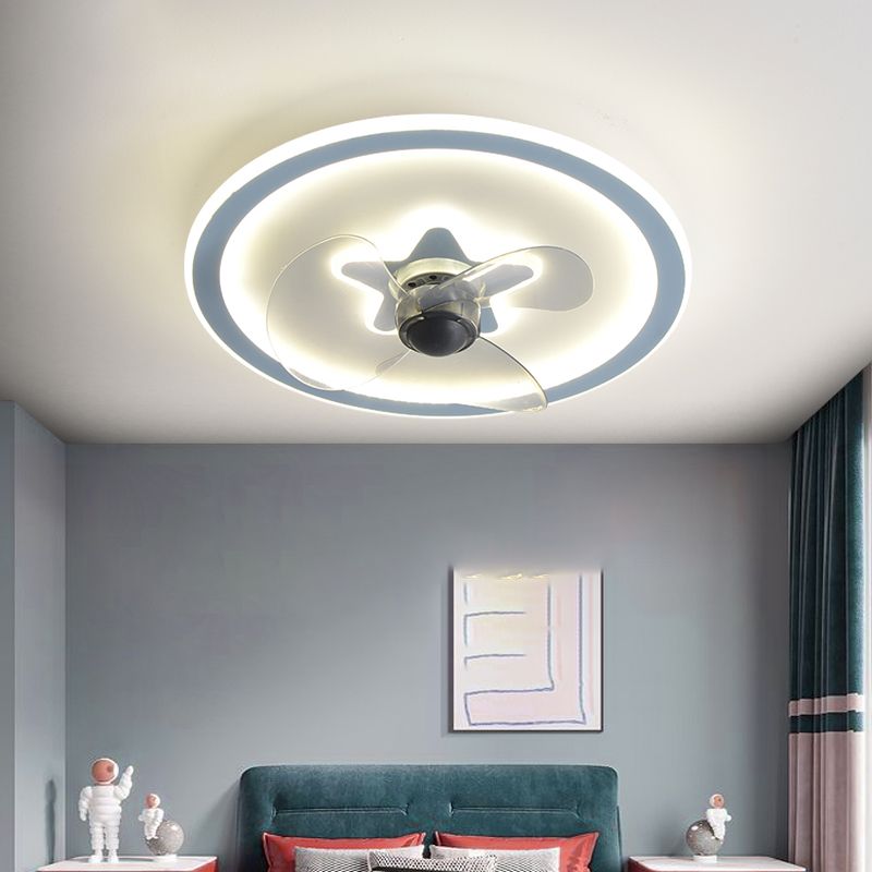 Round LED Ceiling Fan Light Contemporary Metal LED Ceiling Fan for Kid's Room