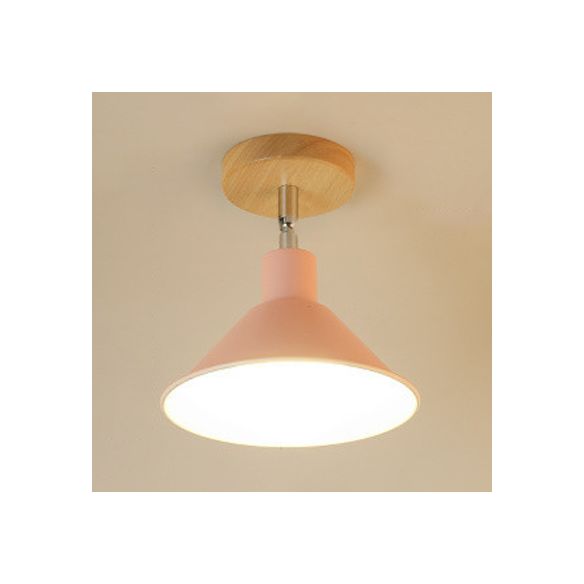 Pink/Orange 1 Head Ceiling Light Contemporary Metal Funnel Shade Semi-Flush Mount Light for Corridor