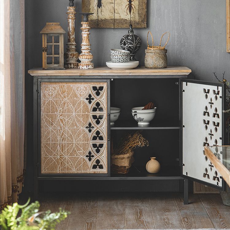 Industrial Accent Cabinet in Brown with Black Metal Legs Cabinet