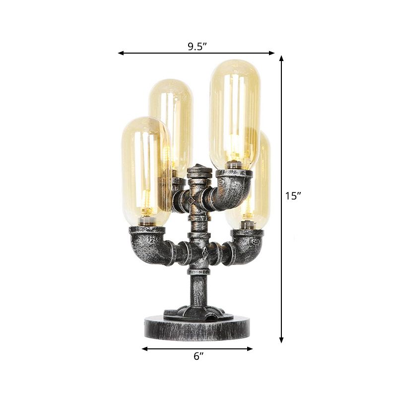 1/4/5-Bulb Capsule Shade Table Ligting Industrial Clear/Amber Glass Night Lamp for Bedroom