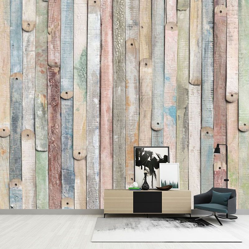 Wood Effect Wall Mural Decal for Coffee Shop, Pastel Color, Customized Size Available