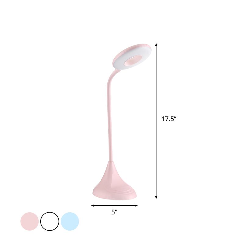 Blue/Pink/White Circular Desk Lamp Modern Plastic LED Touch Sensitive Reading Light for Bedside