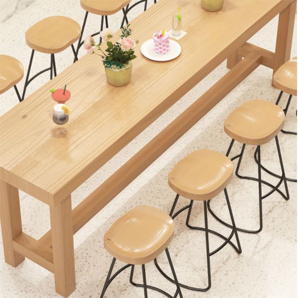 Contemporary Style Rectangle Bar Table Solid Wood Bistro Bar Desk with Trestle Base