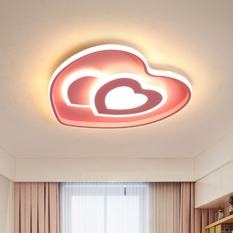 Loving Heart Shape Ceiling Flush Nordic Style Acrylic Blue/Pink Finish LED Flush Mount Lighting