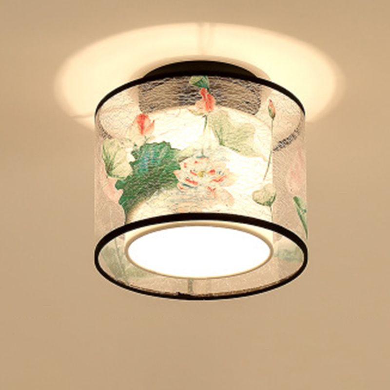 1-Light Geometric Ceiling Light in Traditional Artistic Style Fabrics Semi Flush Mount for Corridor