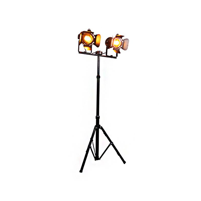 Black/Black and Red 2 Lights Floor Light Industrial Metal Tripod Shade Standing Lamp for Living Room