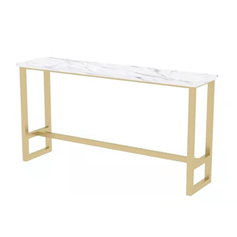 Glam Pub Table with Gold Metal Trestle Rectangle Wood Top Bar Table