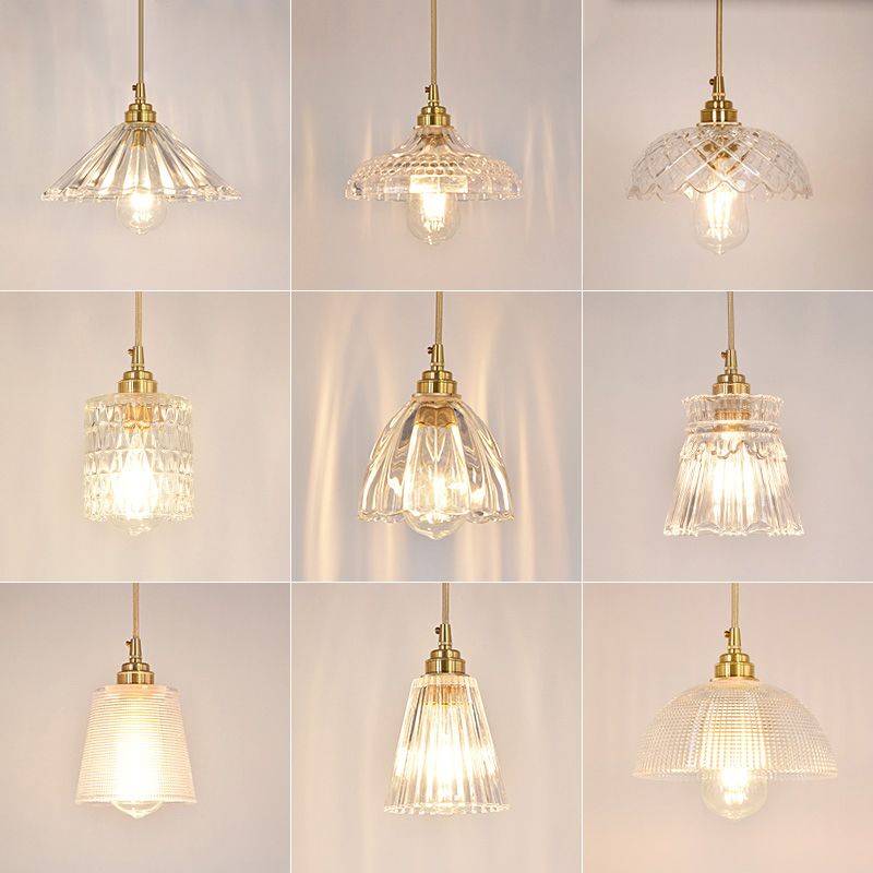 Brass Glass Hanging Light Fixture Industrial Single Pendant Lights for Restaurant