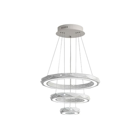 1/2/3-Light Dining Room Pendant Light with Ring Acrylic Shade White Ceiling Chandelier in Warm/White Light