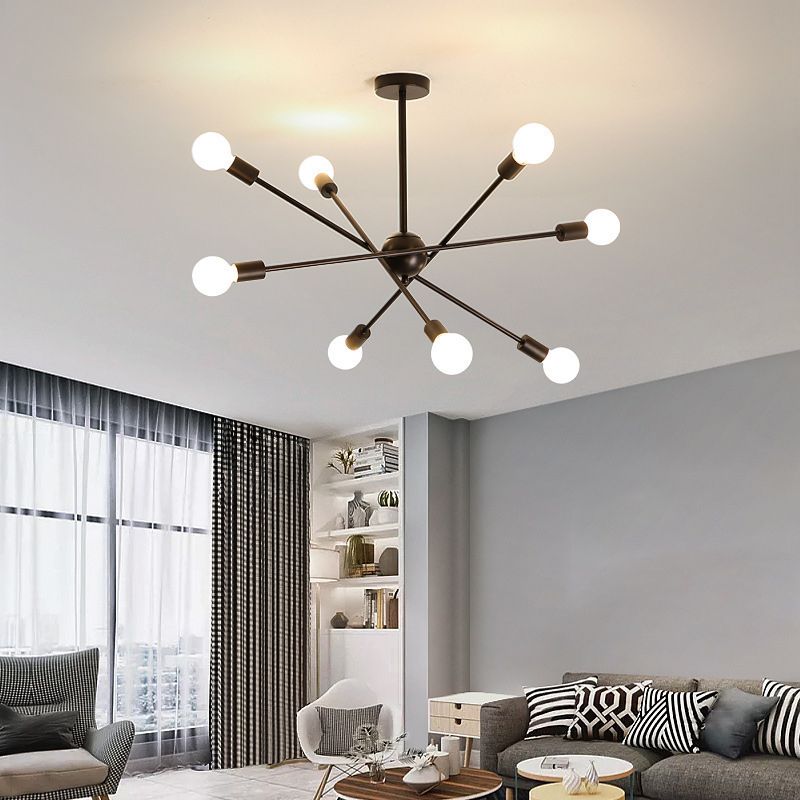 Industrial Exposed Bulb Chandelier Lamp Metal Suspension Pendant Light for Living Room